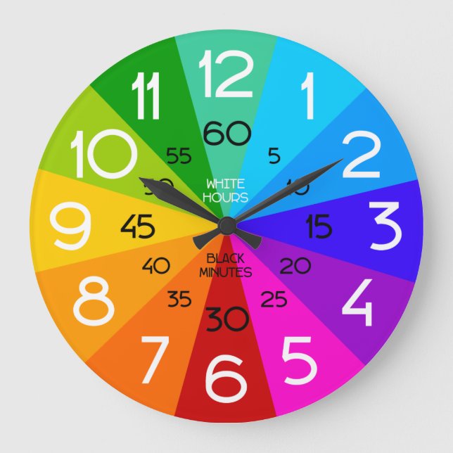 Grande Horloge Ronde Rainbow Learn to Tell Time Classroom Clock (Recto)