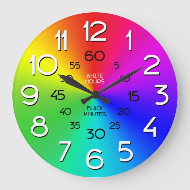 Grande Horloge Ronde Rainbow Learn to Tell Time Classroom Clock (Recto)