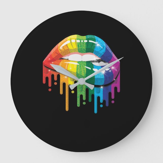 Grande Horloge Ronde Rainbow Lipss Pride Gay Lesbian LGBT Cadeau (Recto)