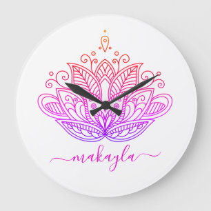 Grande Horloge Ronde Rainbow Mandala Flower Bohemian