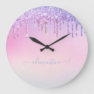 Grande Horloge Ronde Rainbow parties scintillant scintillement script g