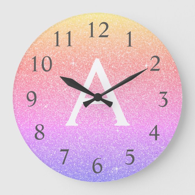 Grande Horloge Ronde Rainbow Sparkle Glitter Monogram (Recto)