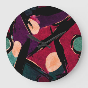 Grande Horloge Ronde Rainbow Streaks : Texture acrylique Abstraite