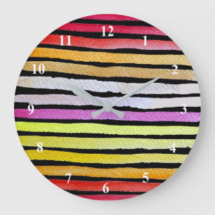 Grande Horloge Ronde Rainbow stripes cute watercolor