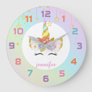 Grande Horloge Ronde Rainbow Unicorn Nursery Decor Wall Clock