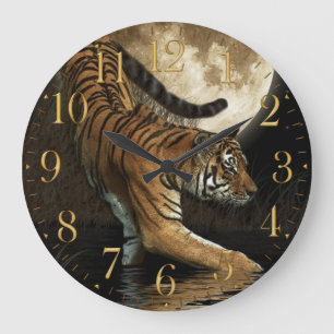 Grande Horloge Ronde Rare Tiger & Moon Big Cat Animal-Lover Wall Clock