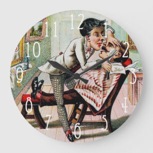 Grande Horloge Ronde Rasage vintage de salon de coiffure