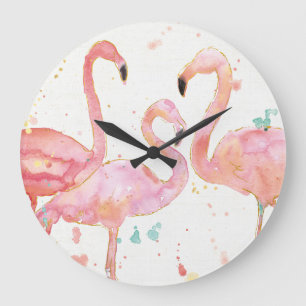 Grande Horloge Ronde Rassemblement tropical de   des Flamants roses