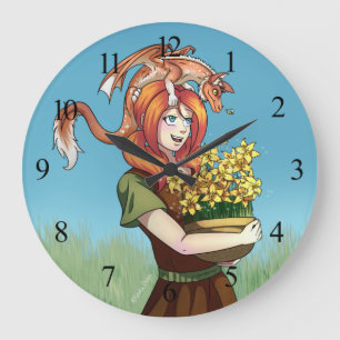 Grande Horloge Ronde Rassembler les fleurs avec un dragon