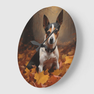 Grande Horloge Ronde Rat Terrier à l'automne Feuilles automne Inspire