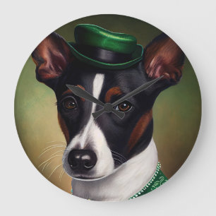 Grande Horloge Ronde Rat Terrier Chien en robe de fête St. Patrick
