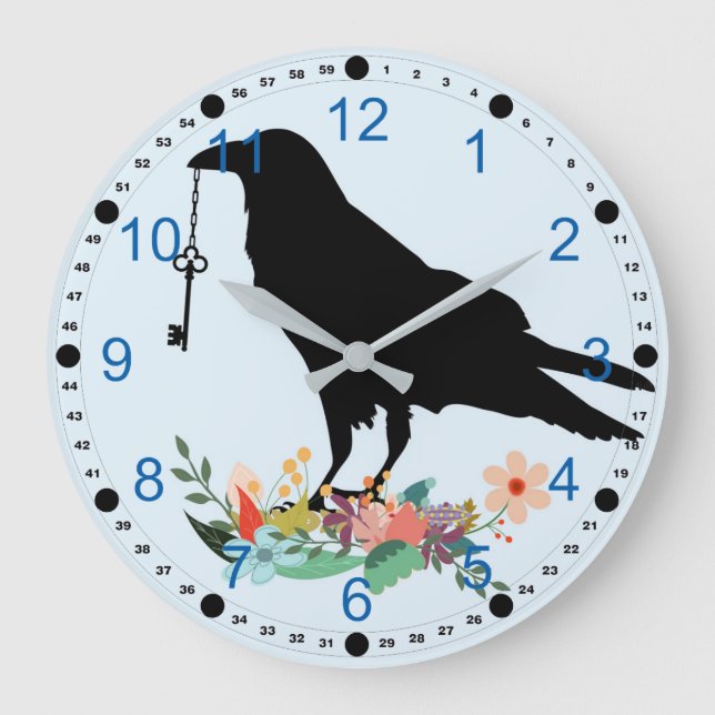 Grande Horloge Ronde Raven jugeant principal et position sur des fleurs (Recto)