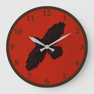 Grande Horloge Ronde Raven sur le rouge