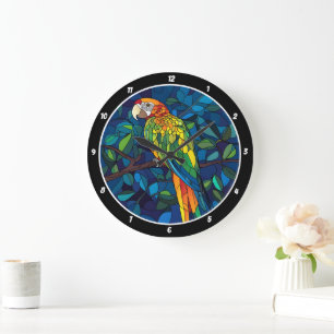 Grande Horloge Ronde Rayon de la forêt tropicale" - Mur de perroquet en