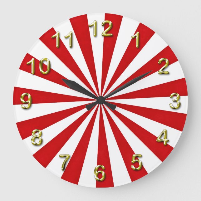 Grande Horloge Ronde Rayons d'art pop : rouge et blanc (Recto)