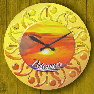 Grande Horloge Ronde Rayons de Flamme de Coucher 2443
