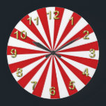 Grande Horloge Ronde Rayons Pop Art : Rouge et Blanc<br><div class="desc">Rayons Pop Art : Rouge et Blanc 
 Rayons colorés et psychédéliques à l'aspect pop art en rouge et blanc 
 Si vous souhaitez voir ce design dans d'autres couleurs,  envoyez-nous simplement un e-mail !</div>