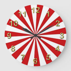 Grande Horloge Ronde Rayons Pop Art : Rouge et Blanc