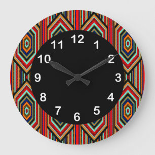 Grande Horloge Ronde Rayure noire orange bleue turquoise rouge