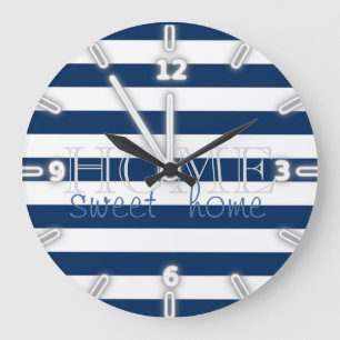 Grande Horloge Ronde Rayures Bleu Nuit Modernes , Maison Douce Maison