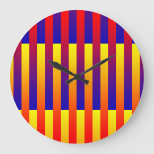 Grande Horloge Ronde Rayures Bleu Rouge Jaune