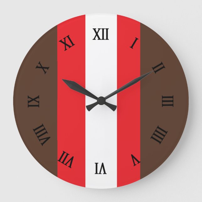 Grande Horloge Ronde rayures Brown, rouges et blanches (Recto)