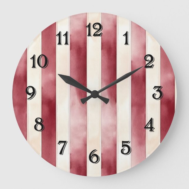 Grande Horloge Ronde Rayures crème rouge chaud (Recto)