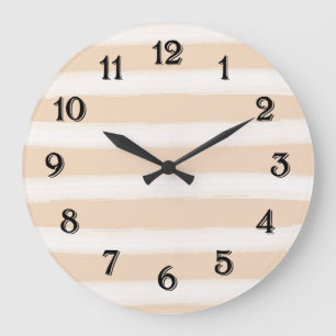 Grande Horloge Ronde Rayures d'aquarelle crème et blanc