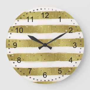 Grande Horloge Ronde Rayures de cœurs dorés