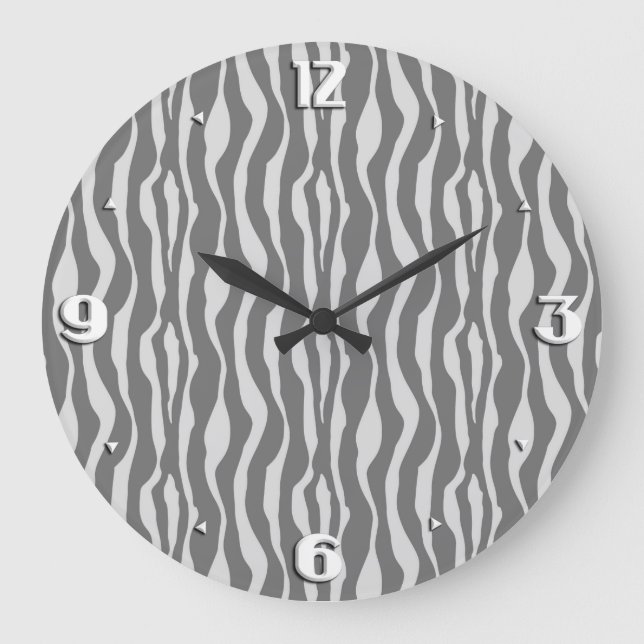 Grande Horloge Ronde Rayures de zèbre - Nuances de Gris (Recto)