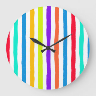 Grande Horloge Ronde Rayures dessinées à la main dans des couleurs d'ar