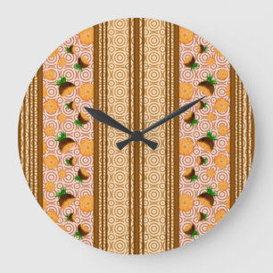 Grande Horloge Ronde Rayures et Cercles Aquarelle Ananas