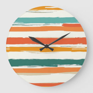 Grande Horloge Ronde Rayures horizontales de pinceau peintes abstraites