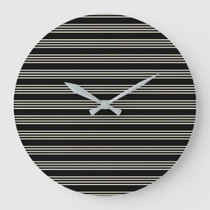 Grande Horloge Ronde Rayures horizontales minimalistes noir et crème él