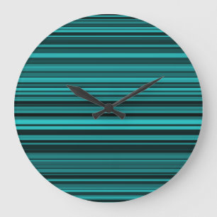 Grande Horloge Ronde Rayures Noir et Sarcelle