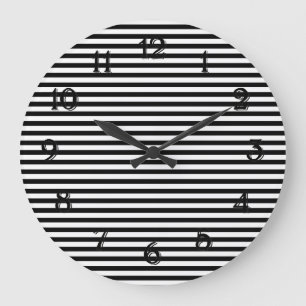 Grande Horloge Ronde Rayures noires et blanches