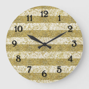 Grande Horloge Ronde Rayures Pailletées Dorées