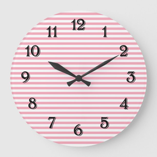 Grande Horloge Ronde Rayures roses et blanches (Recto)