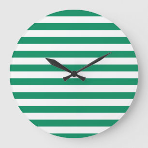 Grande Horloge Ronde Rayures Vert et blanc Personnalisable