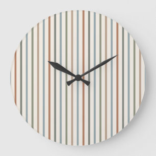 Grande Horloge Ronde Rayures verticales Bohème Terre Minimaliste