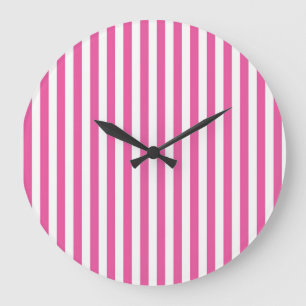 Grande Horloge Ronde Rayures verticales charmantes rose chaud et blanc