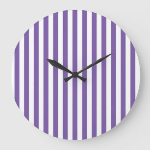 Grande Horloge Ronde Rayures verticales classiques violettes et blanche