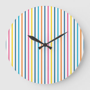 Grande Horloge Ronde Rayures verticales multicolores vibrantes