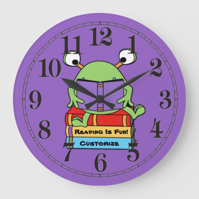 Grande Horloge Ronde Reading Is Fun Cute Book Loving Alien Wall Clock (Recto)