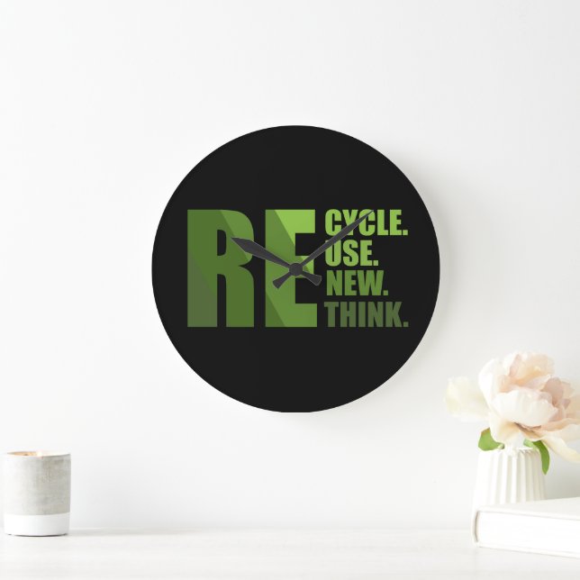 Grande Horloge Ronde Recycler réduire la réutilisation renouveler repen (Maison)