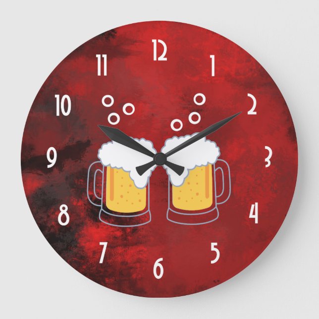 Grande Horloge Ronde Red Abstract modern with Beer Mugs (Recto)