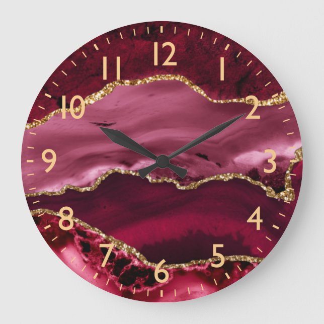 Grande Horloge Ronde Red and Faux Gold Glitter Marble Agate (Recto)