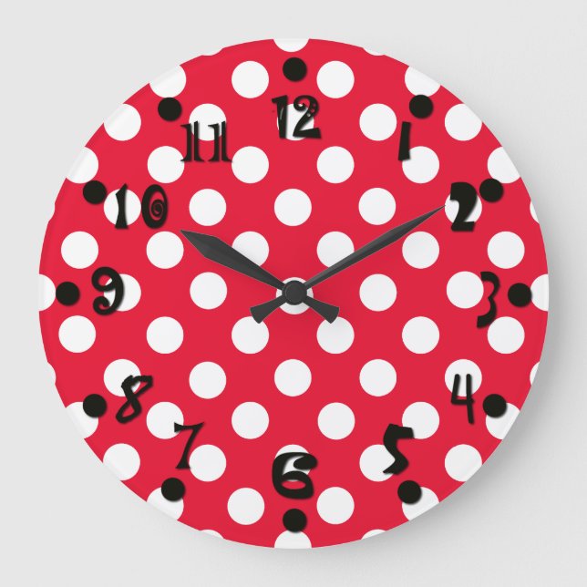 Grande Horloge Ronde Red and White Polka Dot Wall Clock (Recto)