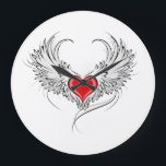 Grande Horloge Ronde Red Angel Coeur avec ailes<br><div class="desc">Coeur rouge peint de façon artistique avec ailes d'ange gris,  décoré de contour lisse noir.</div>