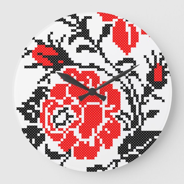 Grande Horloge Ronde Red & Black Rose cross-stitch Russian Pattern (Recto)